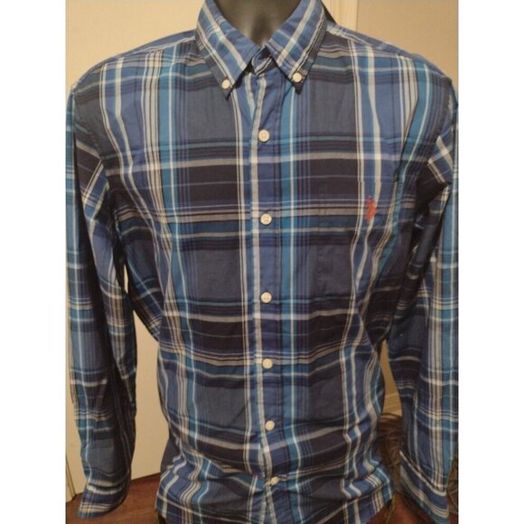 NWT US Polo Assn. Men's Button Down Long Sleeve Pocket Blue Shirt Large L New - Picture 1 of 12